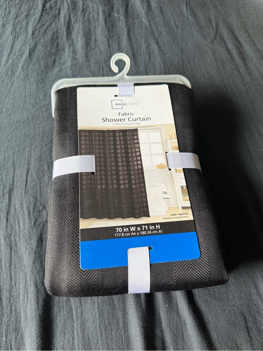 Mainstays Black Fabric Shower Curtain with Subtle Grid Pattern